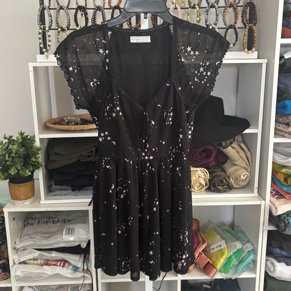 Urban Outfitters Black Mesh Star Moon Sweetheart Neck Romper Size Small - Picture 2 of 6